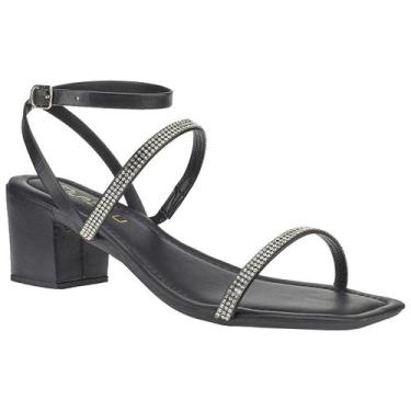 Imagem de Sandália Salto Grosso Bloco Feminina Strass Brilho Dourada - LAZZLU, P