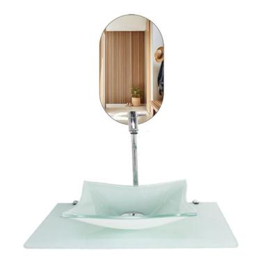 Imagem de Kit cuba de vidro para banheiro tampo 50cm branco full suporte com esp