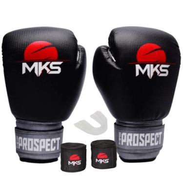 Imagem de Kit luva de boxe muay thai prospect preta/prata+ bandagem 2,55m + prot