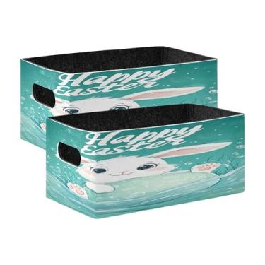 Imagem de xigua Conjunto de 2 caixas de armazenamento de coelhinho da Páscoa, cubo de armazenamento dobrável, organizador de cestas de armazenamento para livros, prateleiras, armário, lavanderia, berçário