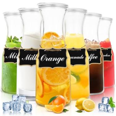 Imagem de Jarsoph Jarra de vidro com tampa, 1 litro, conjunto de 6 jarras de vidro transparente, lavável na lava-louças, para bar Mimosa, brunch, água fria, suco, leite, chá gelado, limonada