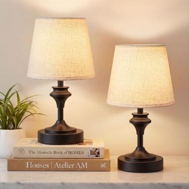 Imagem de NIORSUN Conjunto de candeeiro de mesa portátil sem fio de 2,10 cm, abajur operado por bateria, abajur de cabeceira de 5200 mAh com branco quente, luminária de mesa sensível ao toque regulável em 3