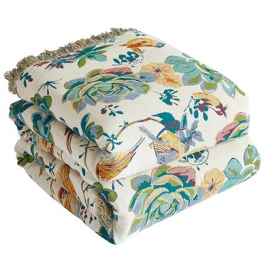 Imagem de Cobertor Boho para cama 228,6 cm x 248,9 cm, cobertor de tecido 100% algodão para sofá de sofá, colcha de musselina ultra macia de 4 camadas com estampa floral, cobertor/capa de cama de fazenda para