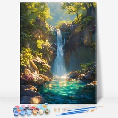 Imagem de HUINORYA Lost Valley Trail Arkansas Tela emoldurada DIY Kit de pintura por números bar café caverna casa de banho parede banheiro varanda pátio decoração presente, 40,6 x 30,5 cm