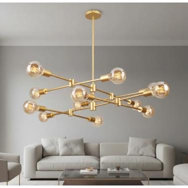 Imagem de Lustre Pendente Moderno Sputnik 12 Lâmpadas E27 Bivolt 125cm Alumínio Decoração Sala Jantar Estar (Dourado)