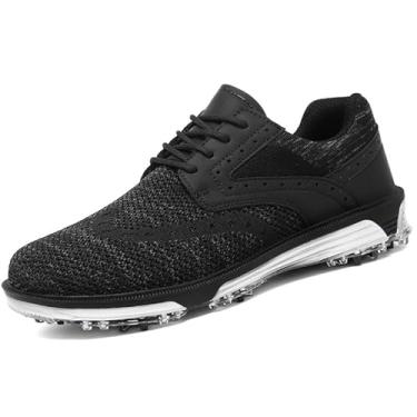 Imagem de ULTIANT Tênis masculino de golfe, sola fixa sem pregos, leve, respirável, sem espinhos, para uso ao ar livre, tamanho 7,5-13, Preto, 38