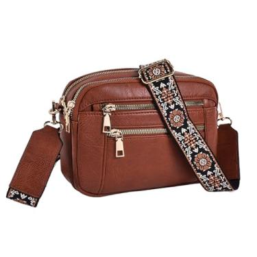 Imagem de Bolsa transversal feminina pequena, de couro vegano moderno com bolsas de ombro ajustáveis, Marrom, Bolsas transversais