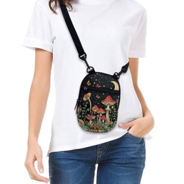 Imagem de Bolsa feminina pequena a tiracolo para celular, carteira com zíper, bolsa carteiro com alça ajustável, Cogumelo, Tendência
