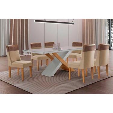 Imagem de Sala Jantar Mesa Imperatriz Tampo c/ Vidro Curvo 180cm+6 Cadeiras Jasp