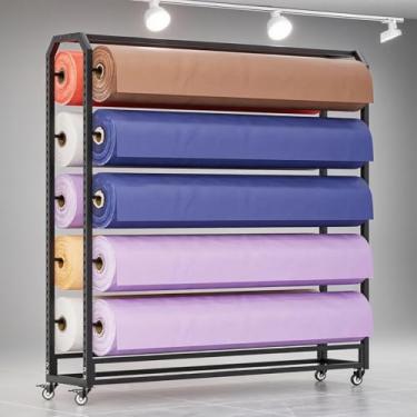 Imagem de Rack de armazenamento de rolo de tecido têxtil grande de grau comercial, organizador de filme de vinil de carro móvel, carrinho de armazenamento resistente para fácil acesso e organização (preto, 145