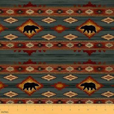 Imagem de jejeloiu Bear Fabric by The Yard Wildlife Hunting Tecido de estofamento impermeável para interior e exterior para projetos de artesanato de costura tribal exótico 3 jardas