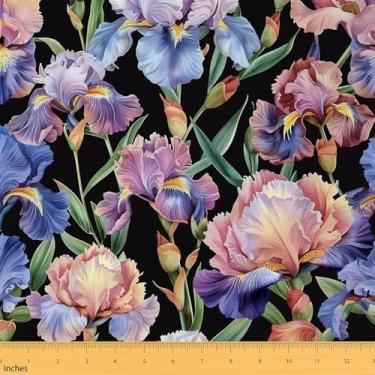 Imagem de Erosebridal Tecido floral colorido por jarda, tecido de estofamento de flores gradientes para cadeiras, folhas verdes botânicas para costura acolchoada, arte vintage vibrante em aquarela DIY, 3 metros