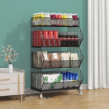 Imagem de Prateleiras de vegetais de arame de ferro - Organizador comercial de 3/4/5 camadas para lanches, frutas, legumes e bebidas - Solução de armazenamento de supermercado que economiza espaço