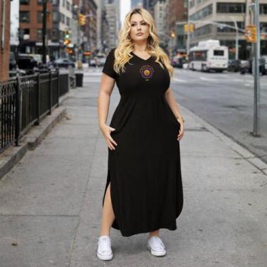 Imagem de Vestido Plus Size Longo Com Fenda Em Viscolycra Com Elasticidade Decot