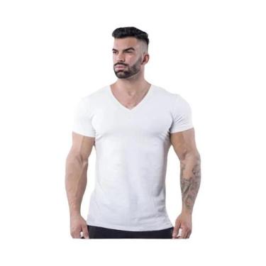 Imagem de Camiseta Masculina Slim Fit De Algodão Com Decote Em V Para Academia, 