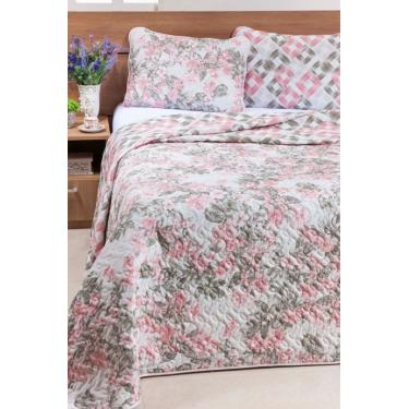 Imagem de Kit Cobre Leito Estampado Queen Dupla Face Holambra  03 Peças - Rosa E Cinza