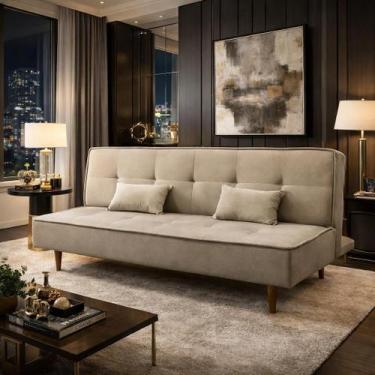 Imagem de Sofá Cama Silver 3 Lugares Reclinável Suede Bege 1,92 - Star Confort