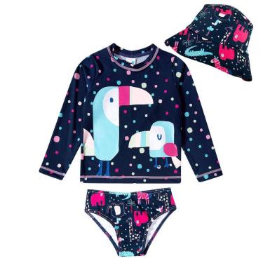 Imagem de Conjunto Praia Infantil Proteção UV com Chapéu Zoo Colorido Marinho Tip Top-Feminino