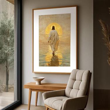 Imagem de Quadro com Moldura e Acrilico Cristal Vidro Jesus Religioso para Sala,