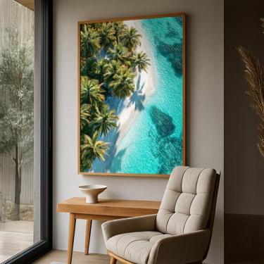 Imagem de Quadro Decorativo com Moldura Caixa Paisagem Ilha para parede Sala, Qu