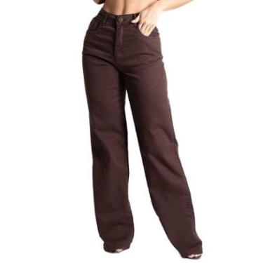 Imagem de Calça Sarja Sawary Wide Leg - 280820 - Marrom 46-Feminino