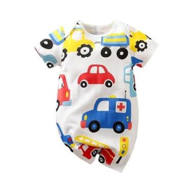 Imagem de Macacão De Bebê Com Estampa De Carros Em Estilo Cartoon, 100% Algodão,