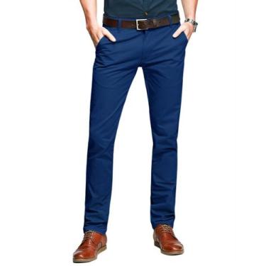 Imagem de Calças masculinas combinam, finas, cônicas, planas, casuais, 38, azuis