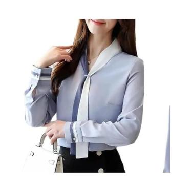 Imagem de Blusa Feminina Vintage De Chiffon Manga Longa Outono Casual Para Escri