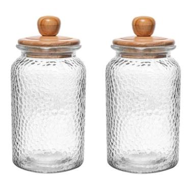 Imagem de Conjunto 02 Potes de Vidro Martelado com Tampa Hermética de Bambu 1,3L Wolff