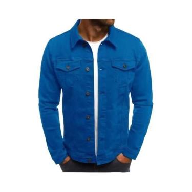 Imagem de Jaqueta Jeans Slim Fit Masculina Hip-Hop Streetwear Casual Algodão Clá