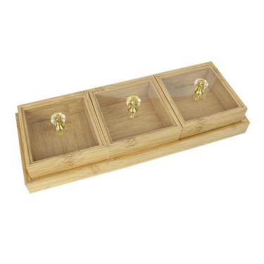 Imagem de Conjunto 03 petisqueiras de mdf com tampa de acrílico e 01 bandeja - C