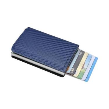 Imagem de Carteira Masculina De Couro Trifold Com Fibra De Carbono RFID, Carteir