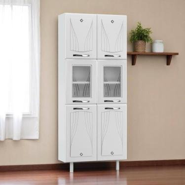 Imagem de Paneleiro Armário de Cozinha Aço 80cm com Vidros 6 Portas Multimóveis CR20532