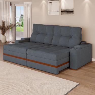 Imagem de Sofá Retrátil Reclinável 4 Lugares Mônaco 1,96m Veludo Cinza