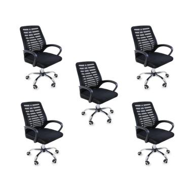 Imagem de Kit 5 Cadeiras De Escritório Esteirinha Mesh Ergonômica - Preto