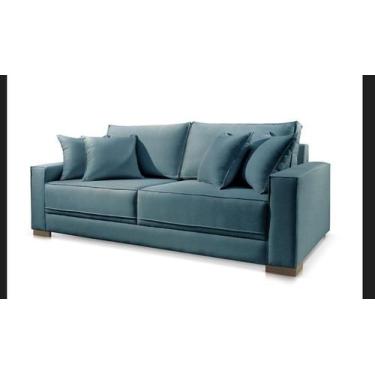 Imagem de Sofá 180m Lisboa Linho Azul Conforto Premium - deddecor