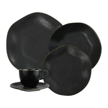 Imagem de Aparelho de Jantar/Chá de Porcelana Orgânico Ryo Volcano Preto Fosco/Ocre 30 Peças Oxford