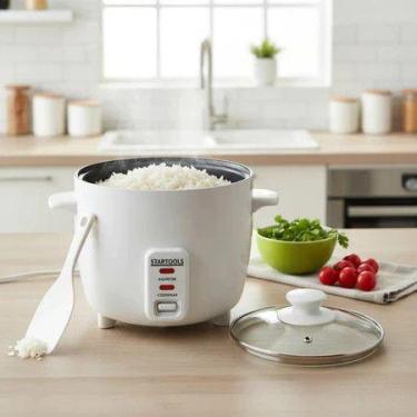 Imagem de Panela Arroz Elétrica Branca Fazer Preparo Vapor Comida Carne Assadeir