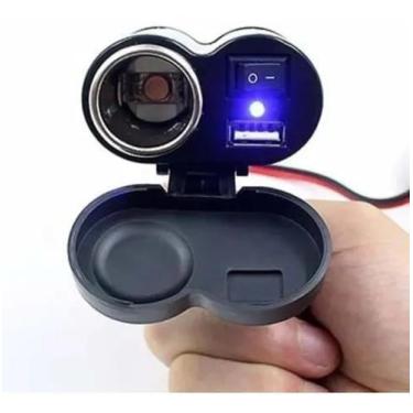 Imagem de Tomada 12v E USB 5v Para Moto Carregador De Celular Gps A Prova D'gua 