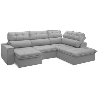 Imagem de Sofá 4 Lugares Retrátil Reclinável Chaise Direito 288cm Solin F04 Veludo Grafite - Lyam Decor