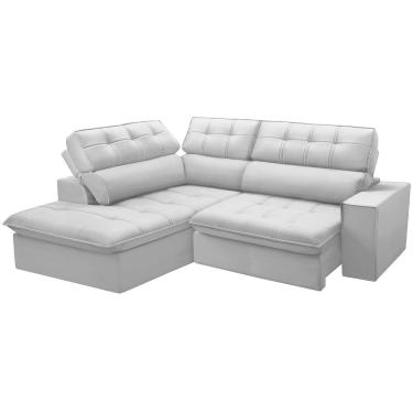 Imagem de Sofá 3 Lugares Retrátil Reclinável Chaise Esquerdo 243cm Solin F04 Veludo Cinza - Lyam Decor