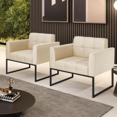 Imagem de Poltrona Sala Decorativa Kit 2 Elisa Base Industrial Preta Sintético P