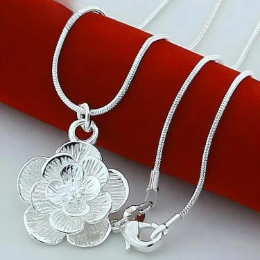 Imagem de Colar Feminino Com Pingente De Flor Rosa Em Prata Esterlina 925, Corre
