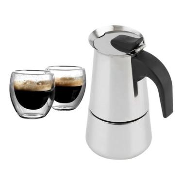 Imagem de Cafeteira Italiana Moka 450ml + 2 Copos Vidro Duplo 140ml - Kadê