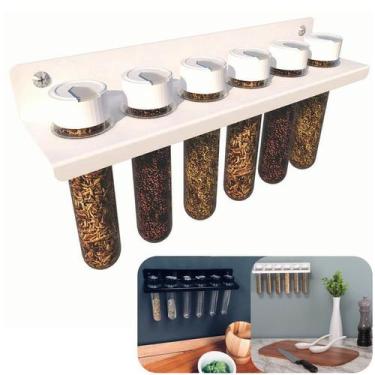 Imagem de Suporte Porta Temperos Condimentos 6 Potes Parede Cozinha Essence Bran