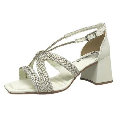 Imagem de Sandália Feminina Salto Tramadas Brilho Moda Social Tanara, Cream, 35