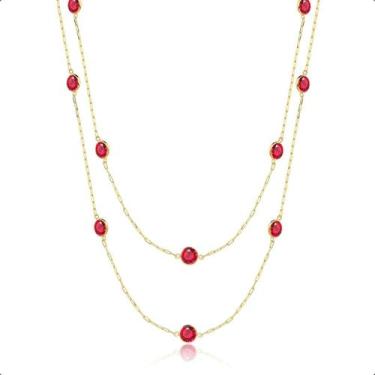 Imagem de Colar Ouro 18k Zircônias Vermelho Rubi 5mm 45cm - S.Demór Jóias