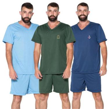 Imagem de Kit 3 Pijamas Masculino Liso Curto Short e Camisa Verão - Vekyo, Sorti