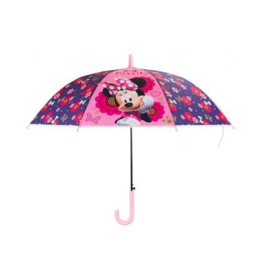 Imagem de Guarda Chuva Infantil Rosa Flores Minnie 68x80cm - Disney - Original -