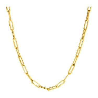 Imagem de Cordão Corrente Masculina 70Cm Elo Quadrado Aço Banhado Ouro